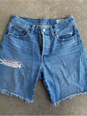 Levi’s 501 Anniversary Mid-Rise Button Fly Distressed Denim Cutoff Shorts